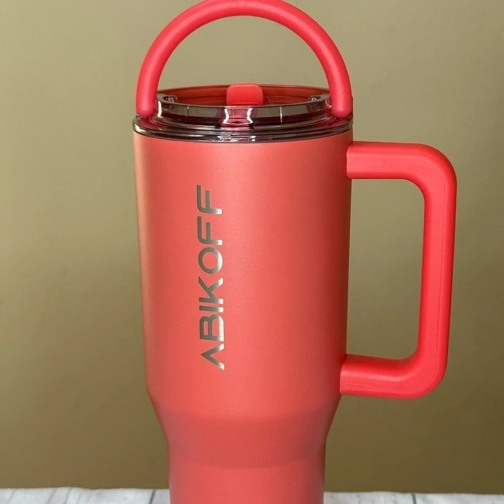 Abikoff Coral Reusable Tumbler with Handle and Straw